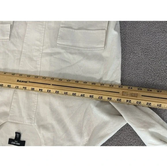 Nine West Jeans Jacket Women's Large Beige Linen Blend Utility Zip Front Drawstr - Picture 3 of 5